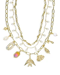 Melody Mixed Charm Layered Statement Necklace in Gold Tone, 15"