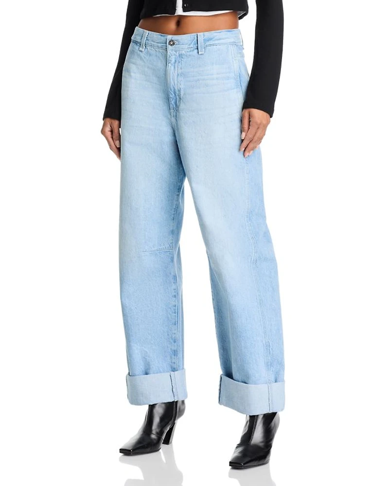 High Rise Cuffed Barrel Leg Jeans Sunset Blues