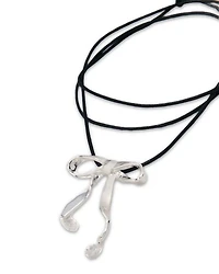 Polished Silver Bow & Crystal Long Cord Pendant Necklace, 44.1"