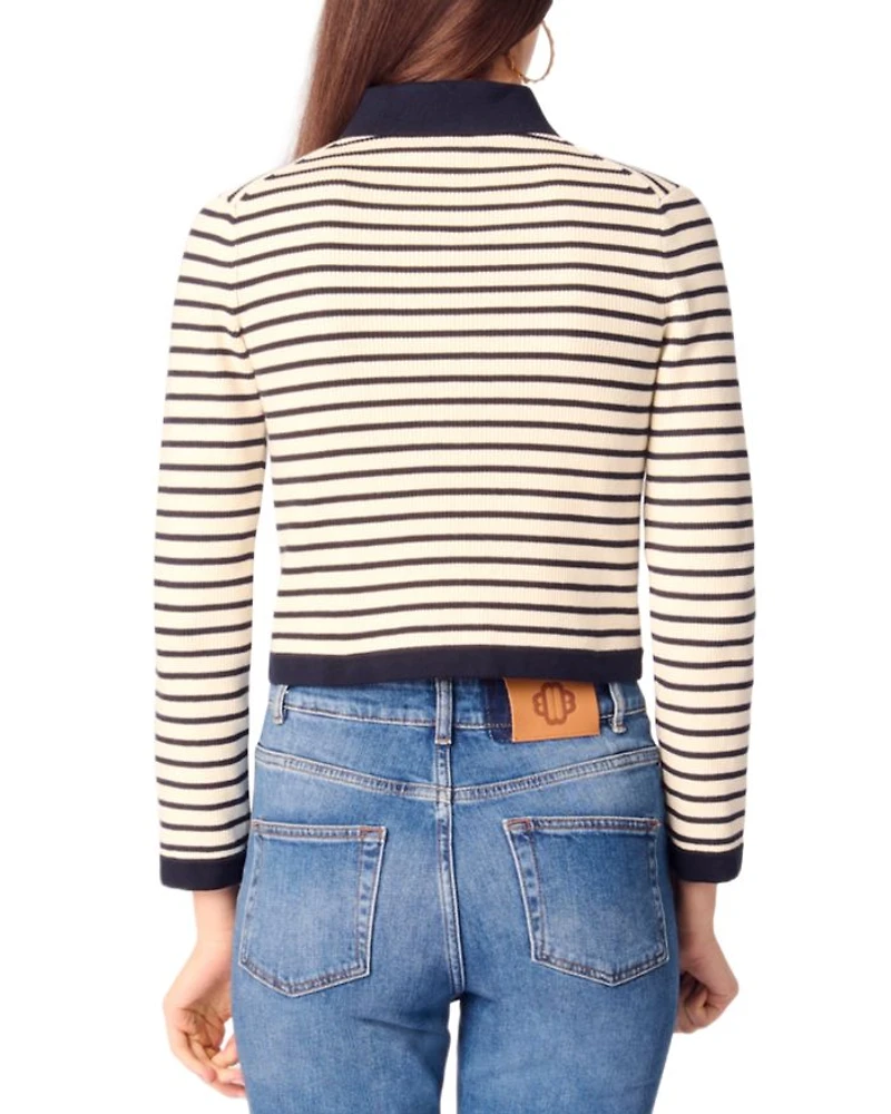 Cropped Rib Knit Shirt Collar Cardigan