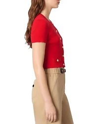 Cropped Gold Tone Buttons Crewneck Cardigan