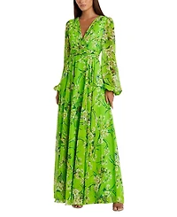 Mac Duggal Puff Sleeve Floral Chiffon Gown