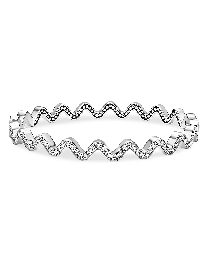 Lagos Sterling Silver Caviar Spark Diamond Wavy Bangle Bracelet
