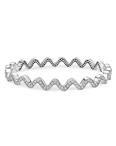 Lagos Sterling Silver Caviar Spark Diamond Wavy Bangle Bracelet