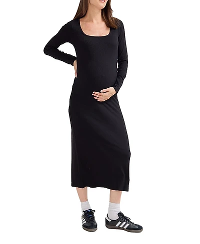 Hatch Collection The Long sleeve Rib Maternity Maxi Dress