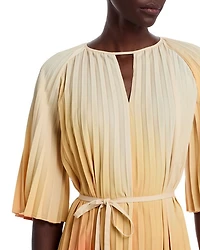Pleated Ombre Crepe de Chine Dress
