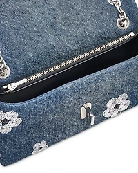 The Sequin Daisy Denim Dual Chain Wallet