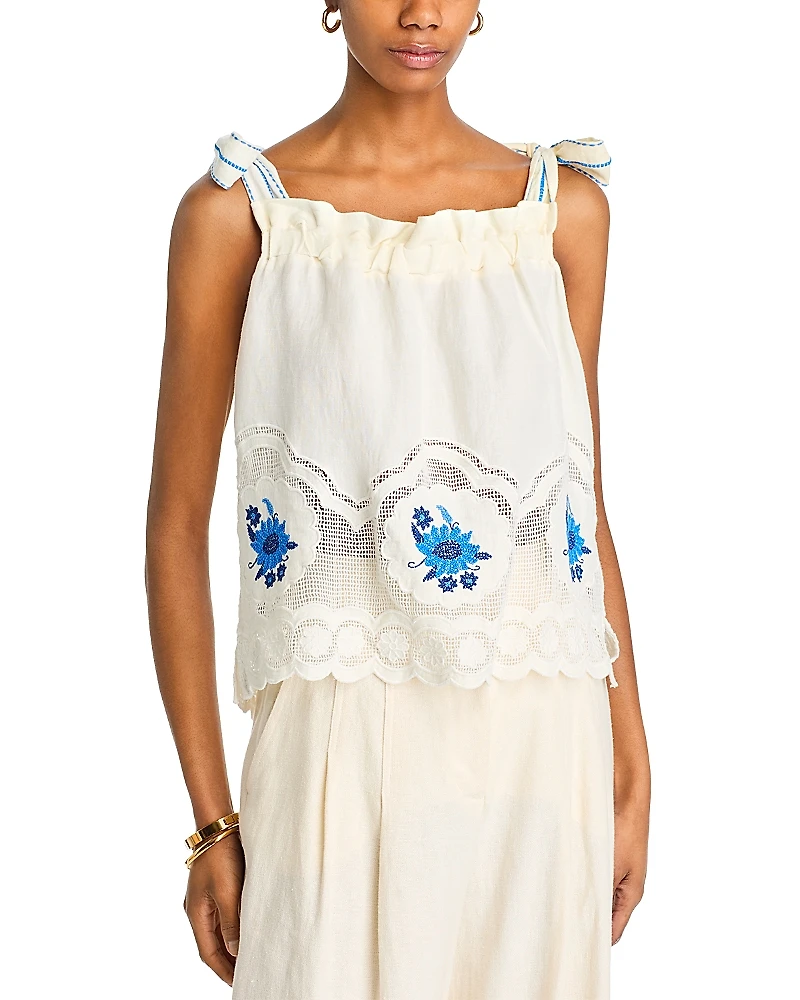 Farm Rio White Daisy Embroidery Blouse