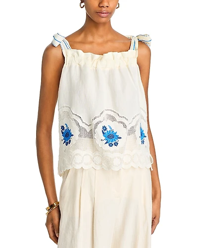 Farm Rio White Daisy Embroidery Blouse