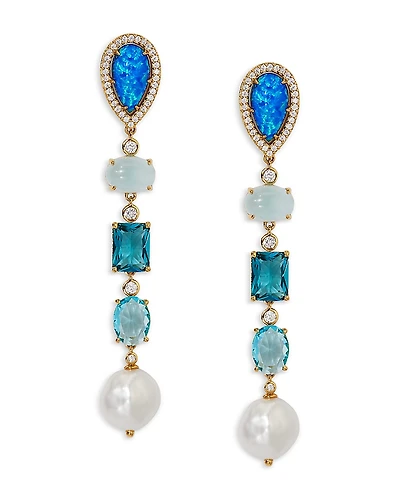 Nadri Blue Lagoon Mixed Stone Linear Drop Earrings