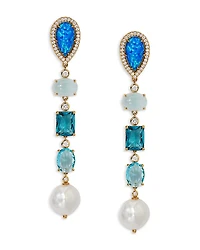 Nadri Blue Lagoon Mixed Stone Linear Drop Earrings