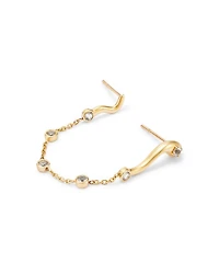 14K Yellow Gold White Topaz Snake Motif Two Stud Chain Earrings