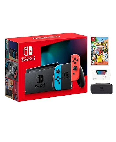Nintendo Switch Neon Bundle with Accessories and Detective Pikachu Returns Game