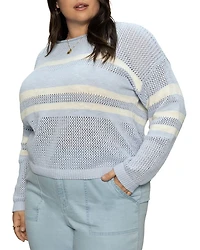 Plus Sporty Stripe Open Knit Sweater