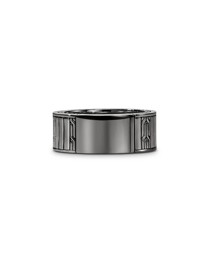 Sterling Silver Black Onyx, Hematite & Black Mother of Pearl Carved Chain Band Ring