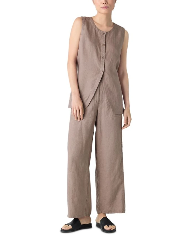 Petites Petite Linen Wide Ankle Pull on Pants