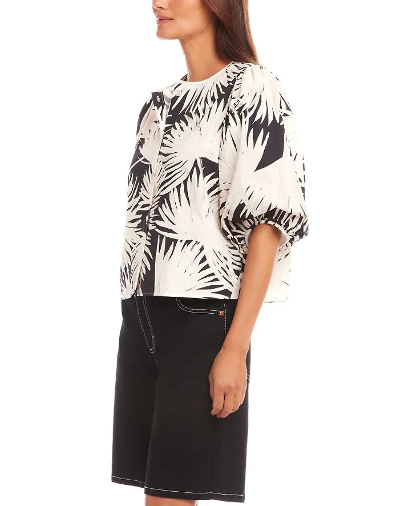 Palm Print Puff Sleeve Shirt