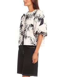 Palm Print Puff Sleeve Shirt