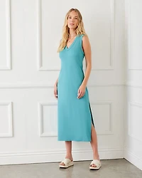Ribbed V Neck Midi Column Dress