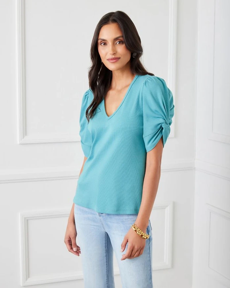 Ribbed Twist Sleeve Top