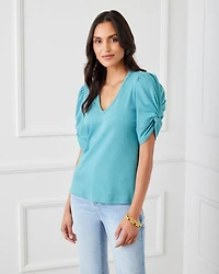 Ribbed Twist Sleeve Top