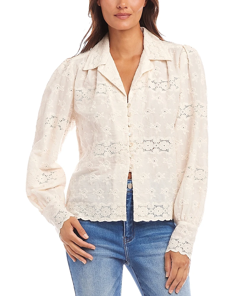 Karen Kane Embroidered Scalloped Blouse