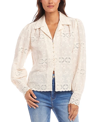 Karen Kane Embroidered Scalloped Blouse