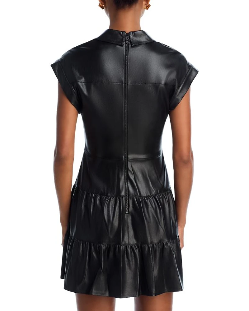 Mila Faux Leather Twist Front Cap Sleeve Dress