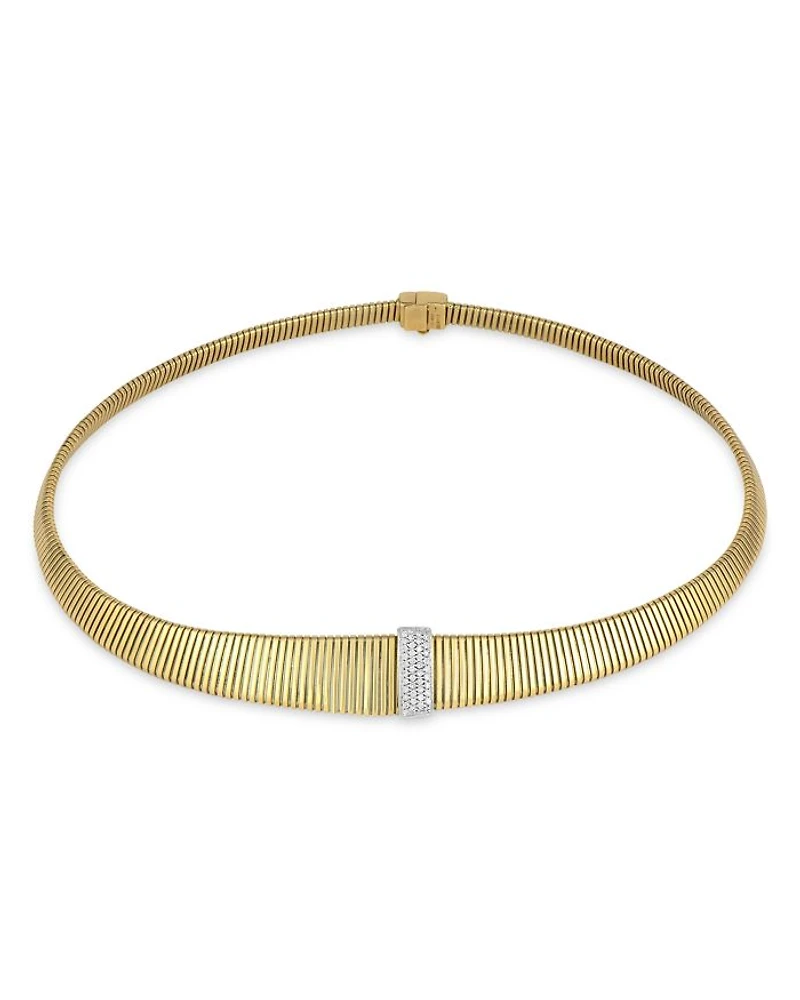 18K Yellow Gold Via Mercanti Tubogas Diamond Pavé Collar Necklace, 17.3"