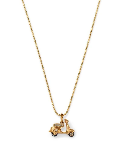 14K Yellow Gold Diamond Vespa Charm Pendant Necklace, 0.04 tcw