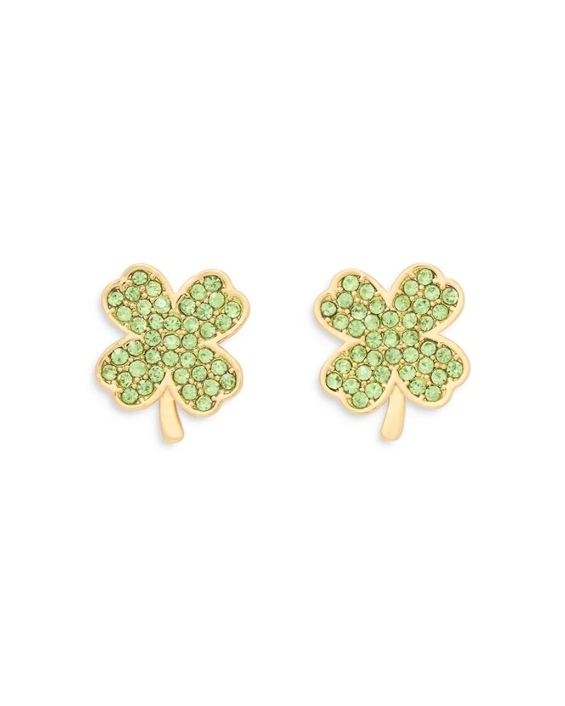 Pavé Clover Stud Earrings Gold Tone
