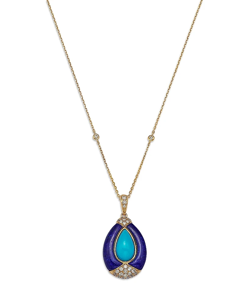 Bloomingdale's Fine Collection Turquoise, Lapis & Diamond Teardrop Pendant Necklace