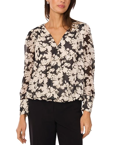 Printed Faux Wrap Blouse