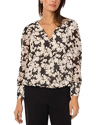 Printed Faux Wrap Blouse