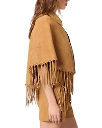 Fringe Trim Leather Coat