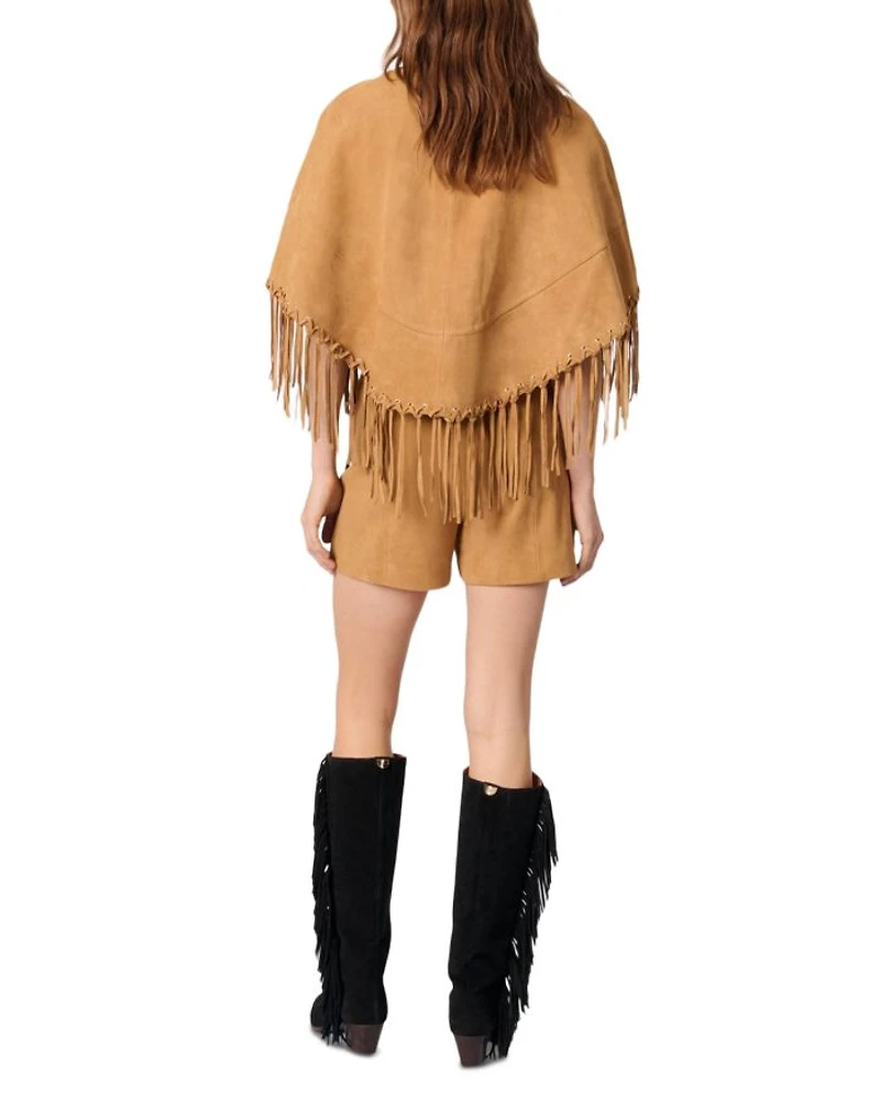 Fringe Trim Leather Coat
