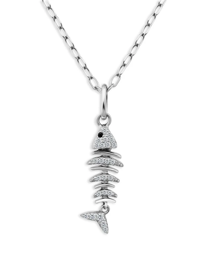 Pavé Fish Pendant Necklace in Sterling Silver, 16"-18" - Exclusive