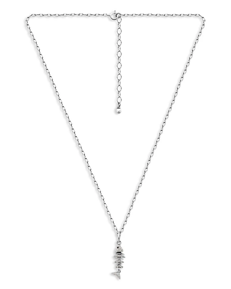 Pavé Fish Pendant Necklace in Sterling Silver, 16"-18" - Exclusive