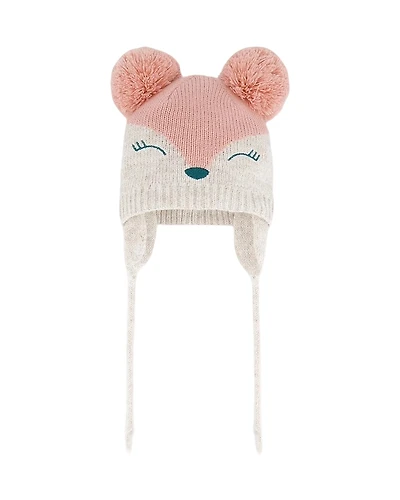 Deux par Deux Girls' Knit Hat with Ears and Deer Face - Baby