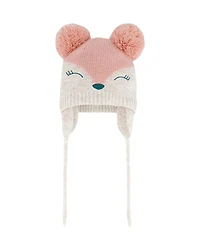 Deux par Deux Girls' Knit Hat with Ears and Deer Face - Baby