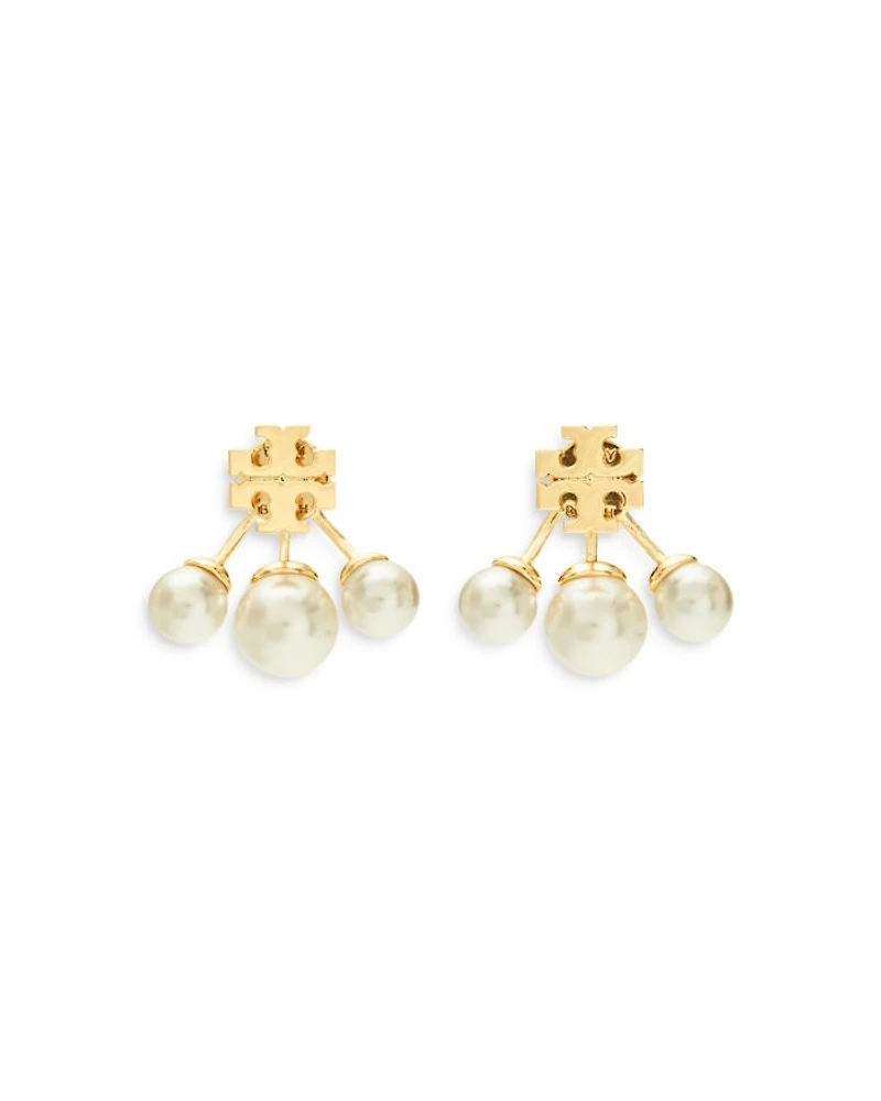Kira Imitation Pearl Front To Back Earrings in Gold Tone