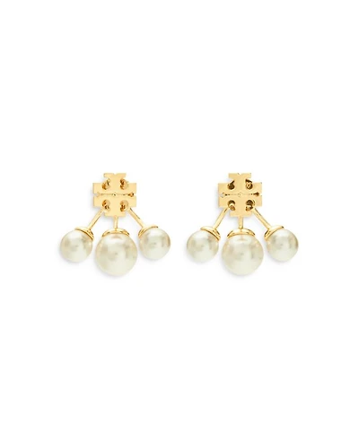 Kira Imitation Pearl Front To Back Earrings in Gold Tone