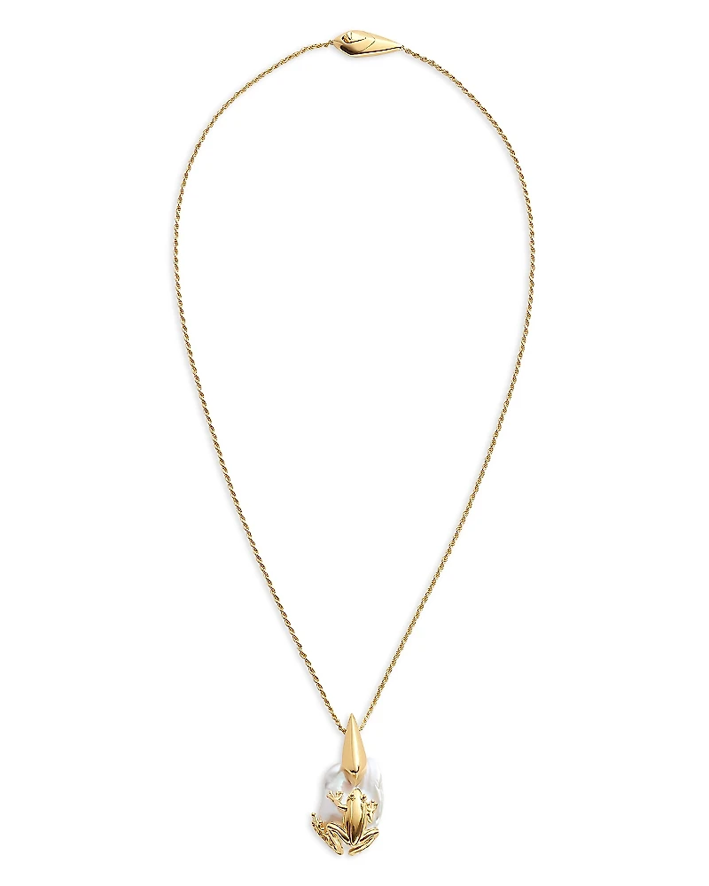 Bottega Veneta Rana Frog & Baroque Cultured Freshwater Pearl Pendant Necklace