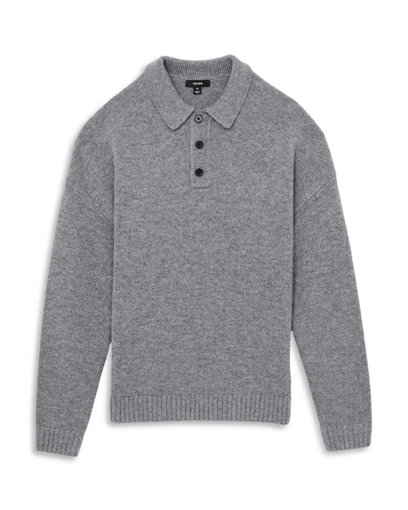 Jacob Relaxed Fit Quarter Button Long Sleeve Wool Knit Polo