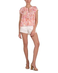 Printed Frilled Short Sleeve Top