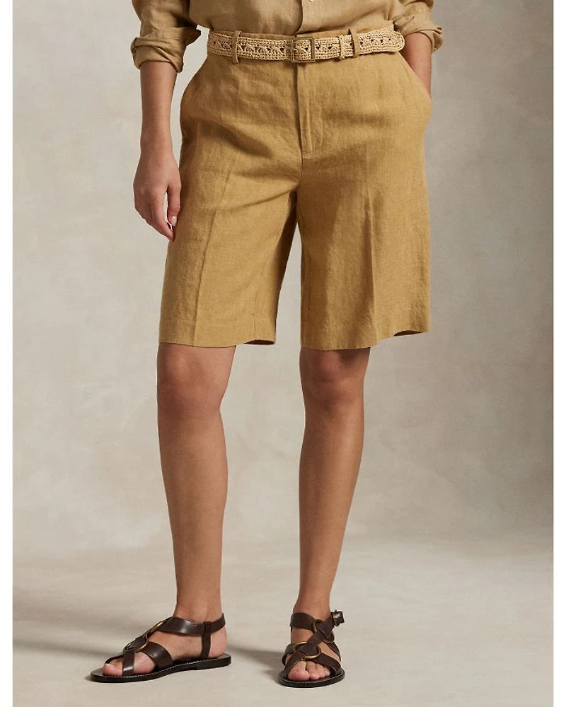 Long Pleated Linen Shorts