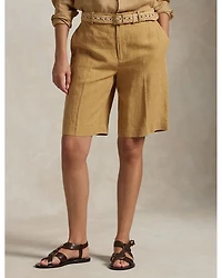 Long Pleated Linen Shorts