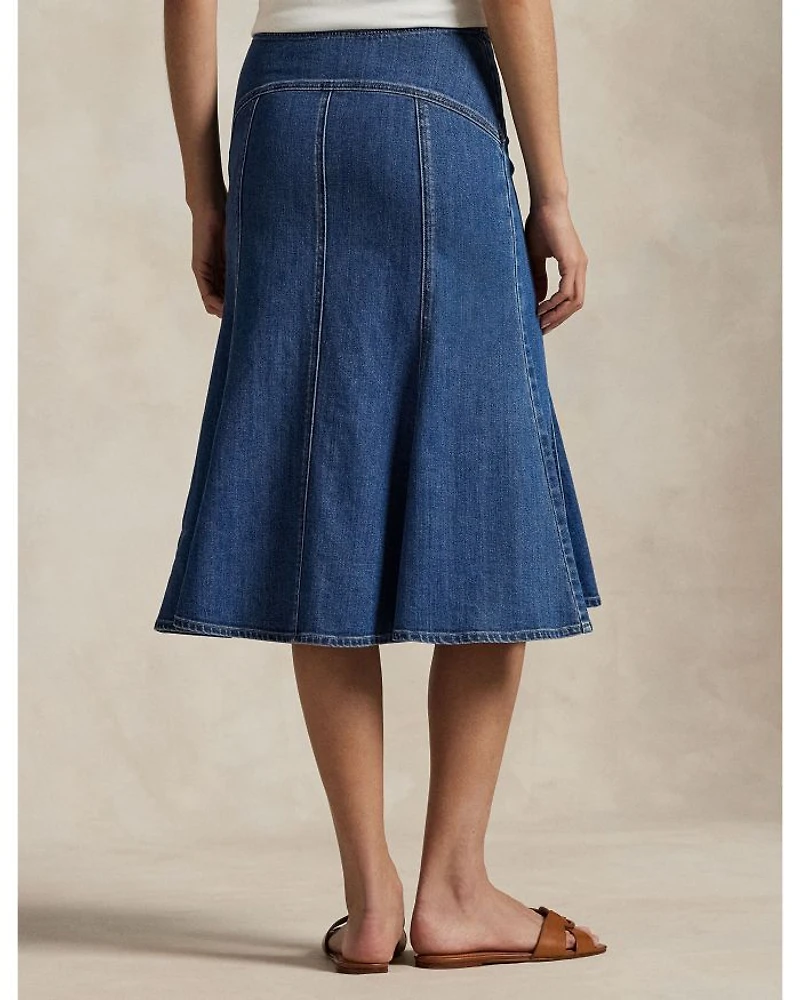 Paneled Denim A Line Skirt