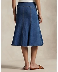 Paneled Denim A Line Skirt