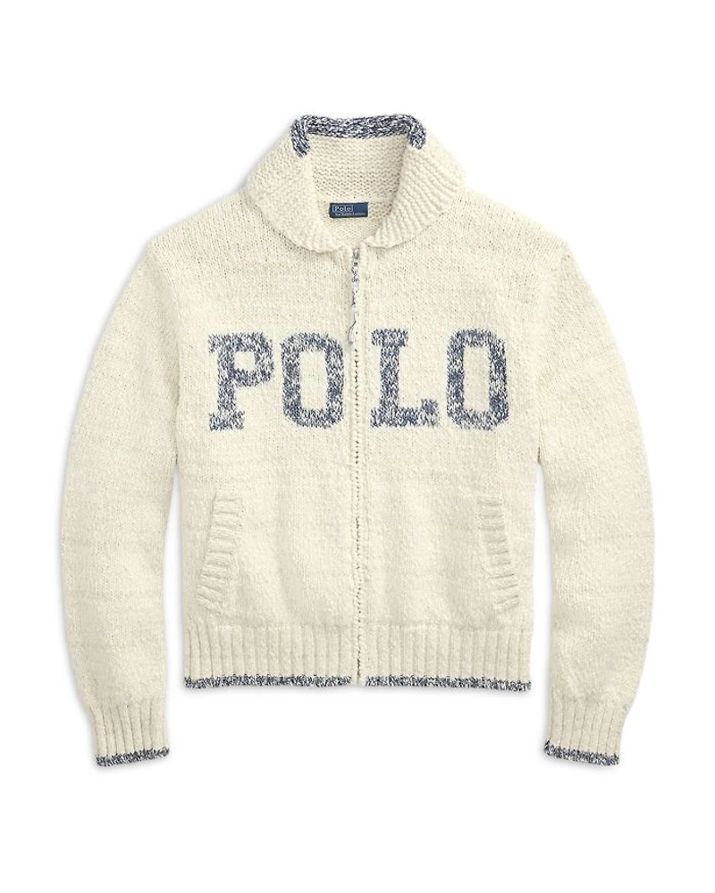 Logo Shawl Collar Full Zip Cardigan